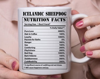 Funny Icelandic Sheepdog Gifts Nutritional Facts White Coffee Mug 11oz