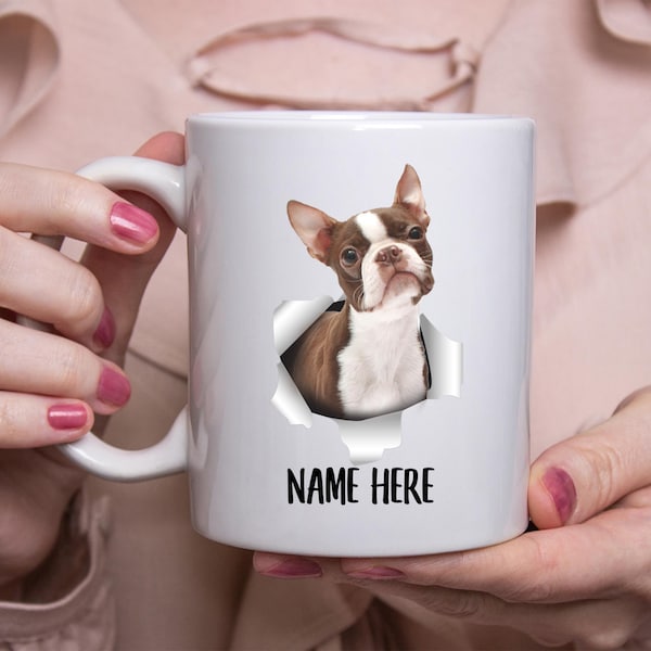 Funny Personalized Boston Terrier  Brown Custom Name  Coffee Mug 11oz
