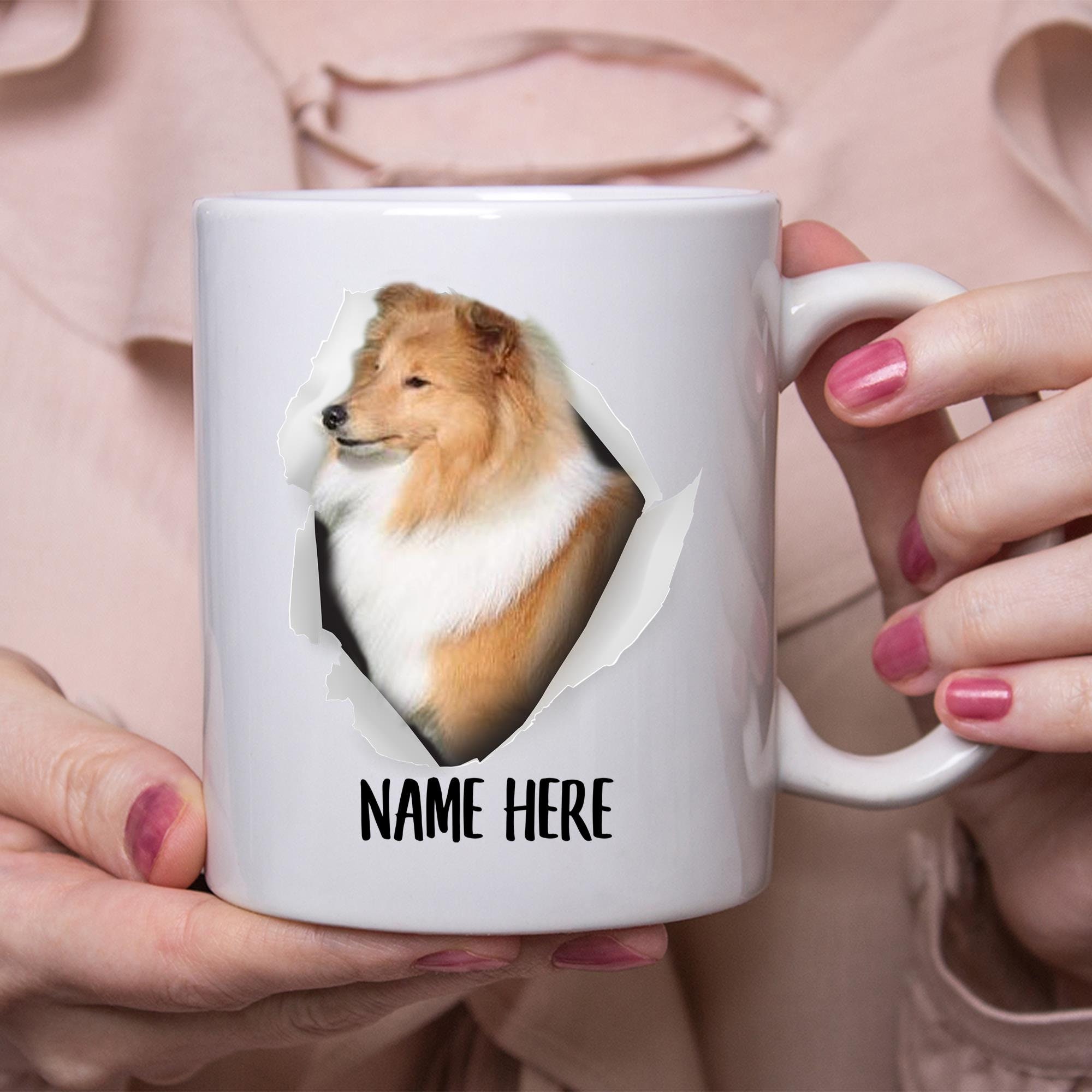 Funny Personalized Sheltie Golden Sable Custom Name White Coffee Mug 11oz