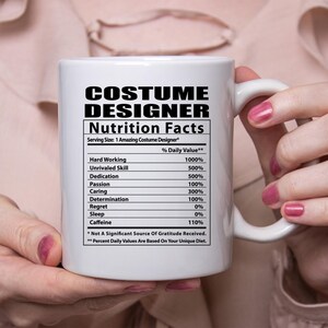 Funny Costume Designer Nutritional Facts White Coffee Mug 11oz