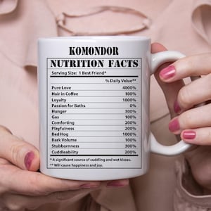 Funny Komondor Gifts Nutritional Facts White Coffee Mug 11oz