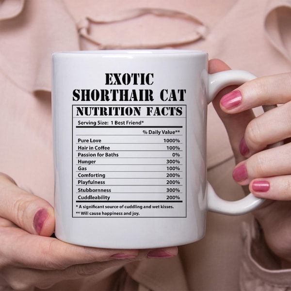 Funny Exotic Shorthair Cat Gifts Nutritional Facts White Coffee Mug 11oz