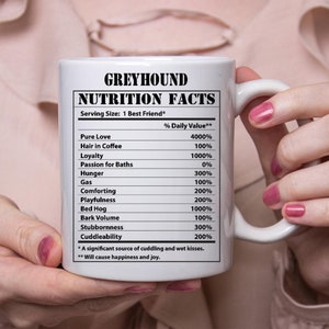 Funny Greyhound Gifts Nutritional Facts White Coffee Mug 11oz