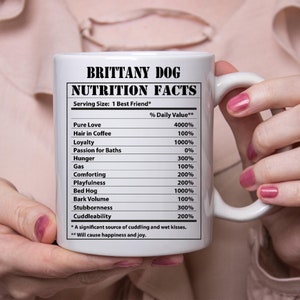 Funny Brittany Dog Gifts Nutritional Facts White Coffee Mug 11oz