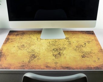 Desk pad vintage retro brown with old world map | Sizes: 70 x 50 cm | 90x50cm | Made in Germany | Can be wiped clean with a damp cloth