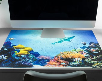 Desk pad Underwater world with fish | sharks | corals | Size: 70 x 50 cm | wipeable | Made in Germany