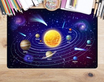 Children&#39;s desk pad solar system with planets | Universe | Space | Size: 60 x 40 cm | 70 x 50 cm | Can be wiped clean with a damp cloth | Made in Germany