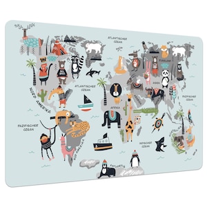 Bureauonderlegger kinderwereldkaart in boho-stijl | Heelal | Ruimte | Afmeting: 60x40cm & 70x50cm | Afneembaar met een vochtige doek | Gemaakt in Duitsland