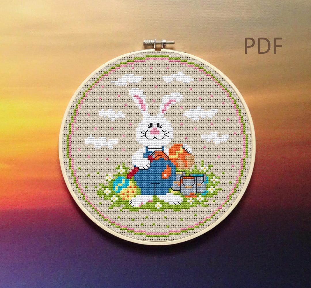 Cross Stitch Pattern Easter Bunny With Easter Eggs, Cross Stitch Easter ...