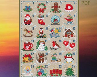 Cross stitch pattern Advent calendar Christmas, Cross stitch Advent calendar, PDF Christmas motifs
