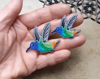 Patch Kolibri Mini ab 2 Stück, Applikation Vögelchen, aufbügelbarer Vogel, gestickter Aufnäher