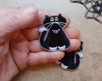 Patch schwarze Katze, Applikation Kätzchen, aufbügelbare Mini Katze, gestickter Aufnäher