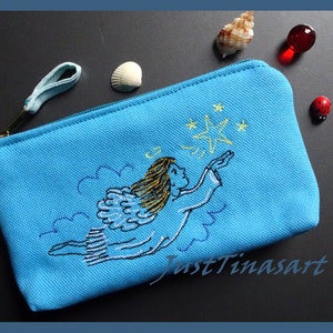 Utensil bag, Tatüta, mini make-up bag, with embroidery angel and star, odds and ends bag