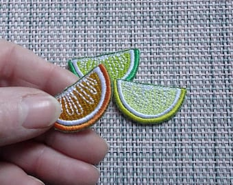 Patches ab 2St. Fruchtscheiben, Applikation Zitrone Limette Mandarine, aufbügelbare Minifruchtscheiben gestickt, Bügelfrucht