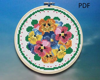 Cross stitch pattern horn violet PDF, Cross stitch horn violet, pansy