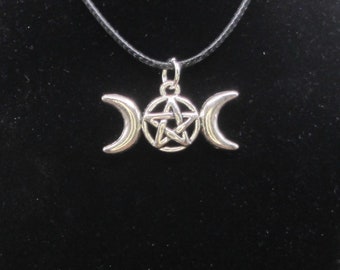 Pentagrama de la Triple Luna - Colgante de la Triple Diosa de Plata