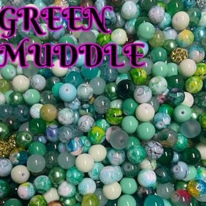 10mm Green Glass Bead Muddle, 10MM Glass Bead Muddle, Bead Soup, Bead Mix, Craft beads, Glass Bead Bulk, Bead Accessories, Bead lot