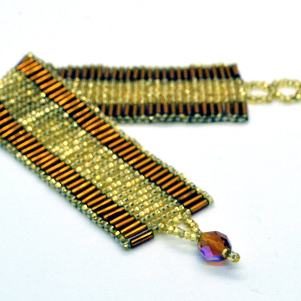 Elegantes Huichol Armband aus goldfarbenen Glasperlen/ Chaquira Armband gold/ elegantes Armband/ Geschenk für Sie