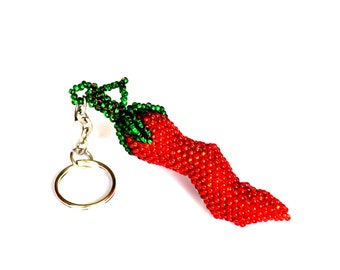 Rote Chili Schlüsselanhänger aus Glasperlen/ Schlüsselanhänger für Männer/ Dekoration für Küche