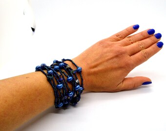 Elegantes Armband tiefblau Glasperlen Magnetverschluss/ Armband 12 Stränge/ Schmuckset/ Schmucksteine/Geschenk für Sie/ hippie boho Armband