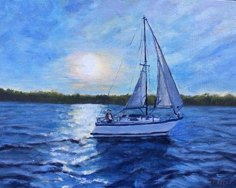 Original Acrylic Painting - Sailing Home,nautical,marine,seascape