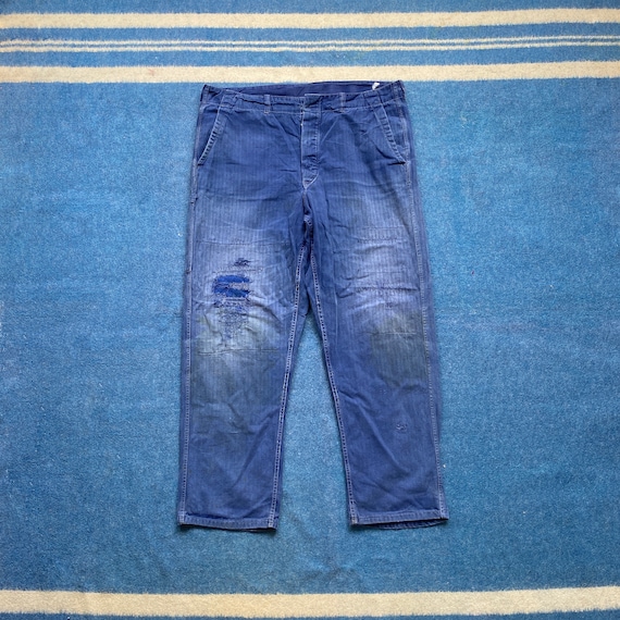 60s vintage European HBT worn work distressed repa