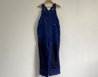 80s vintage German repair patched sun faded blue workwear overalls jumpsuits French