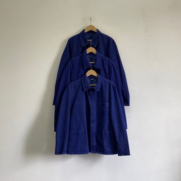 70 s vintage allemand denim bleu indigo usé coton délavé workwear corvée manteau travail Français veste x3