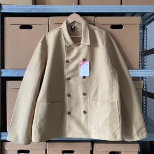 vintage deadstock NOS German moleskin cotton double breasted cream workwear chore jacket French