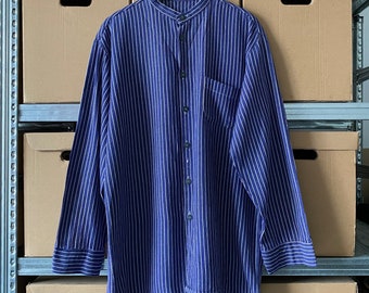 80s vintage German farm fisherman sanfor blue striped work pullover workwear pocket shirt