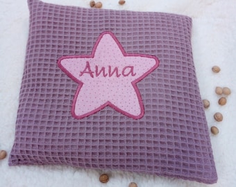 Small grain pillow with name from waffle pique