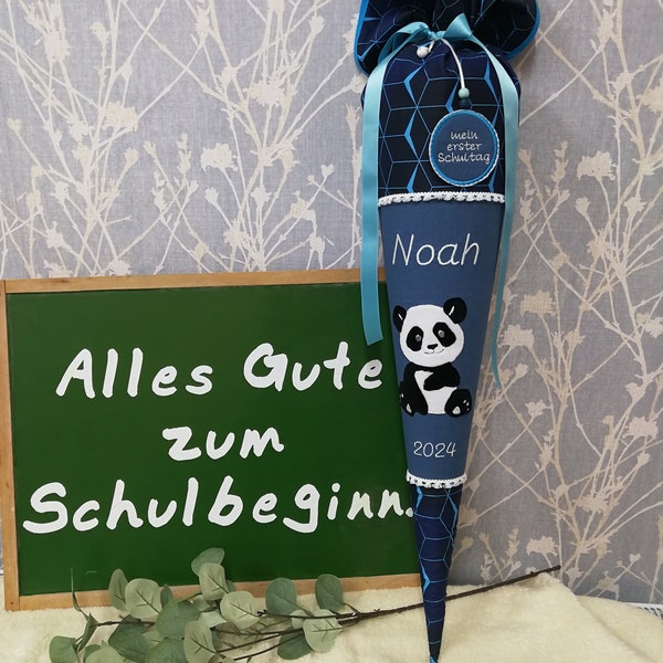 Schultüte Panda aus Stoff mit Papprohling 70 cm und Namensbestickung