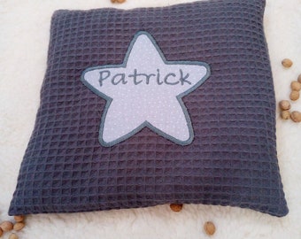 Small grain pillow with name from waffle pique