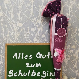 Schultüte Einhorn aus Stoff mit Papprohling und Namensbestickung