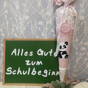 Schultüte Panda aus Stoff mit Papprohling und Namensbestickung