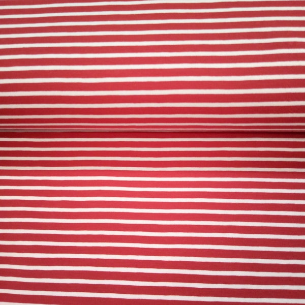 Jersey stof rood/wit gestreept
