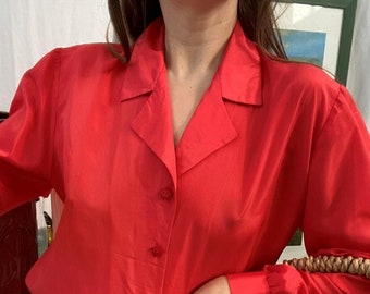 Vintage 80s Luxe Minimalist solid red blouse top shirt