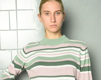 Vintage Y2K 00s Multicolor pastel striped knit jumper sweate