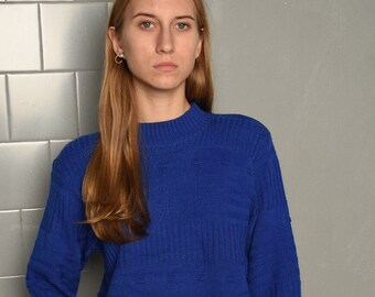 Vintage 70s Mod Navy blue textured high neck jumper