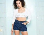 Vintage 90s medium waist denim shorts dark blue festival