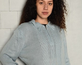 Vintage 80s basics pastel jumper cardigan blue