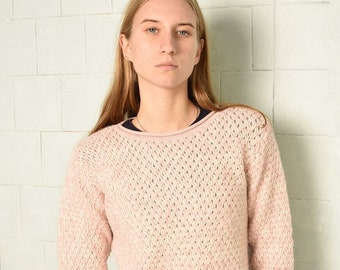 Vintage 80s pastel crochet knit jumper pullover sweater