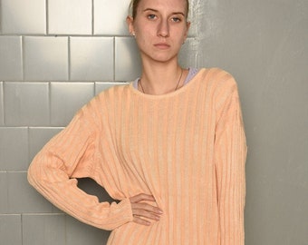 Vintage 80s Ribbed knit pastel Peach jumper sweater pullover