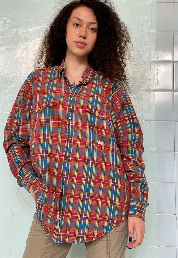 Vintage 90s Boyfriends checkered blouse shirt top - image 4