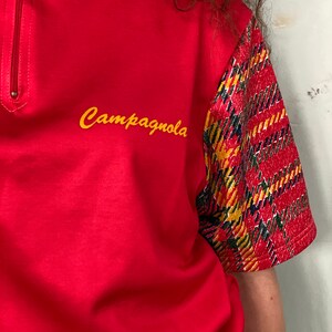 Vintage 90s sports tartan print t-shirt top tee jersey cycling womens size UK 8 10 vintage 1/4 zip graphic S vintage men unisex red image 4