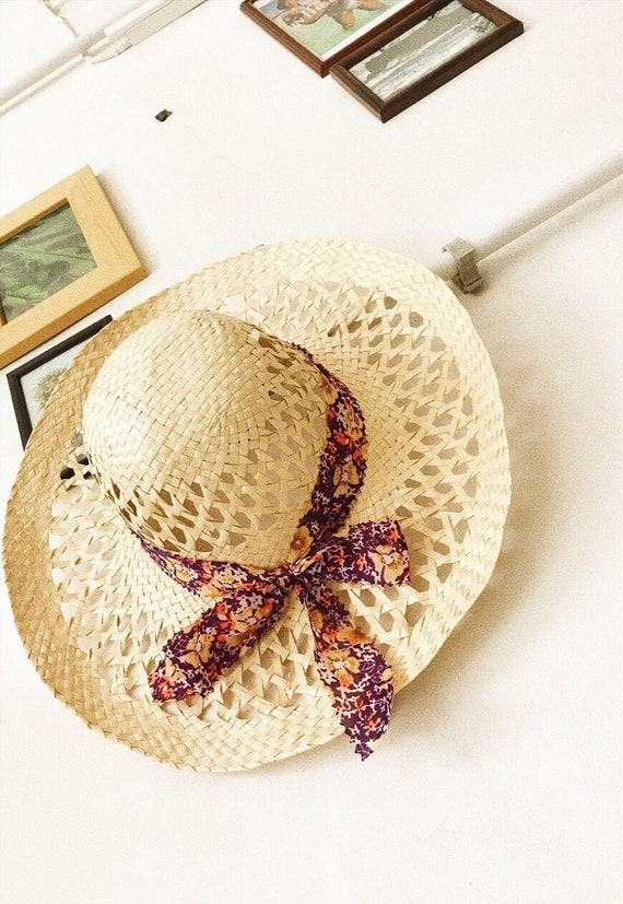 Vintage 70's Boho Paris chic straw raffia sun hat - image 1