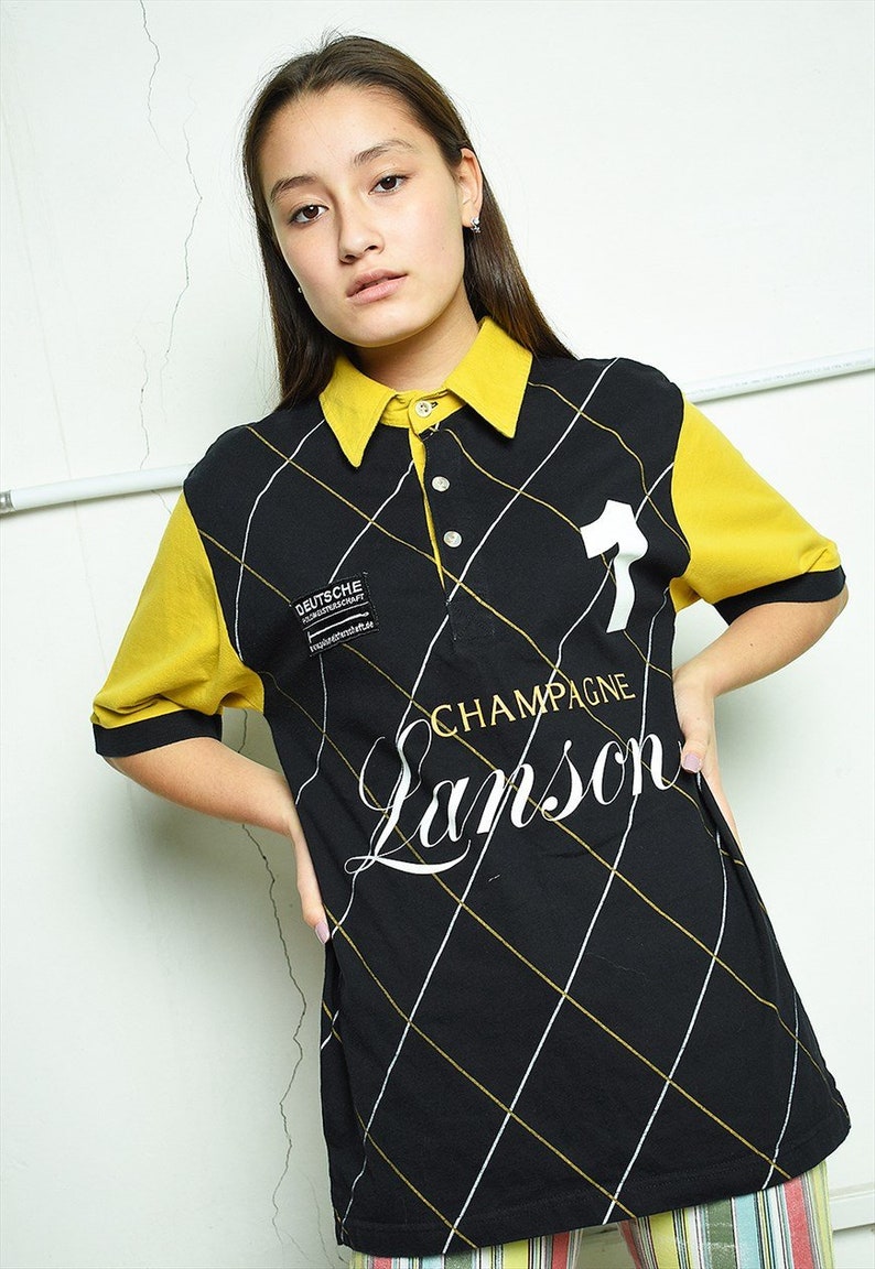 Vintage 90/'s retro logo print sports polo t-shirt tee top