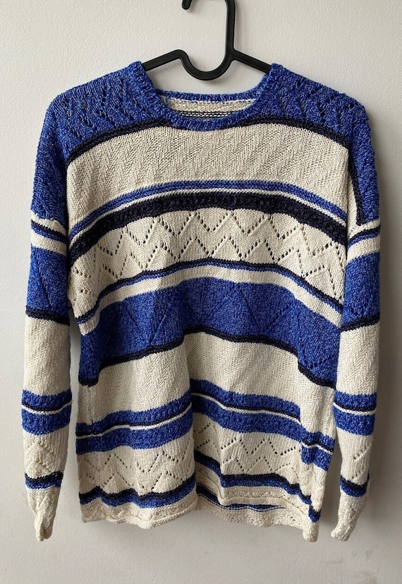 Vintage 80s jazzy striped Nautical jumper sweater 