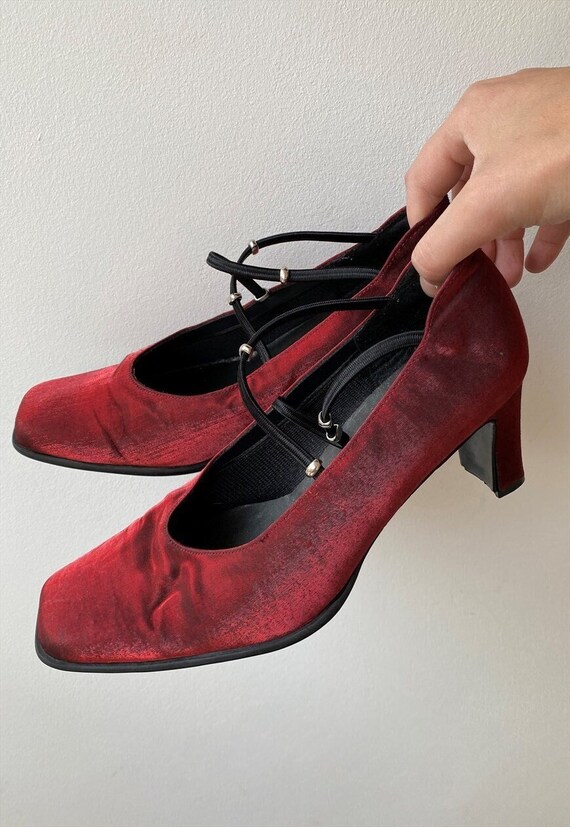 Buy Vintage 90s Minimalist Satin Sexy Ruby Red Pumps Shoes Online