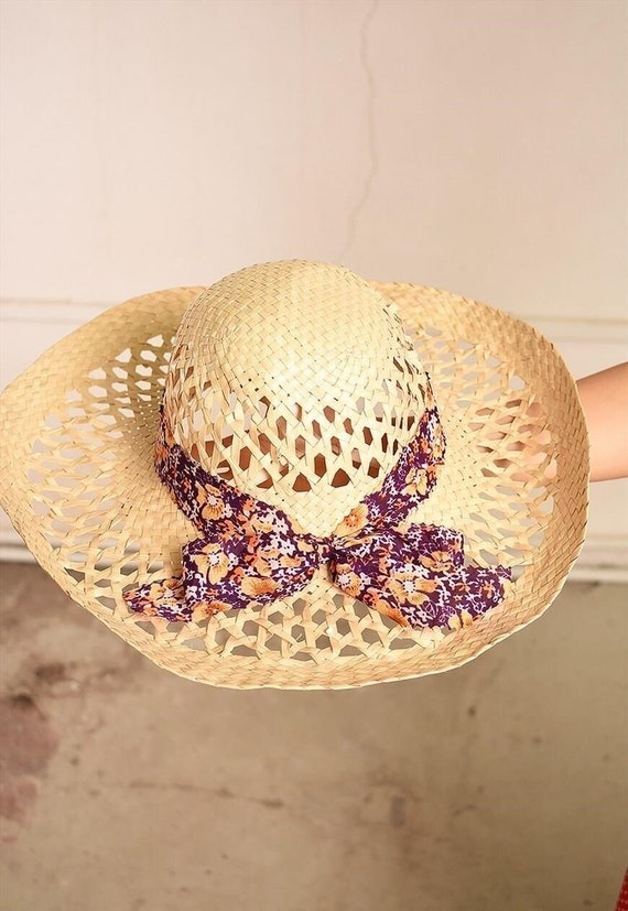 Vintage 70's Boho Paris chic straw raffia sun hat - image 2